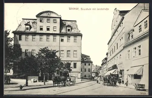 AK Weimar / Thüringen, Bauschule mit Jacobstrasse