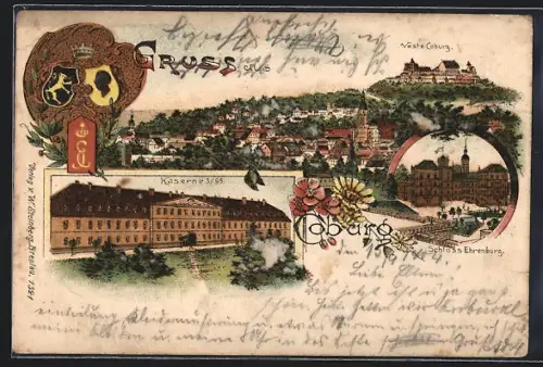 Lithographie Coburg, Kaserne 3/95, Veste Coburg, Schloss Ehrenburg
