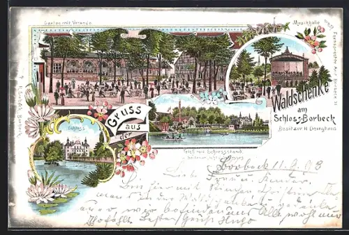 Lithographie Essen, Gasthaus Waldschenke am Schloss Borbeck