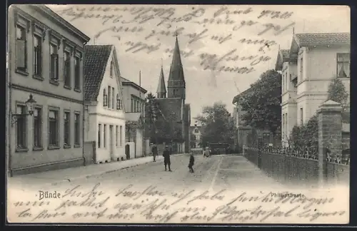 AK Bünde, Philippstrasse mit Blick zur Kirche