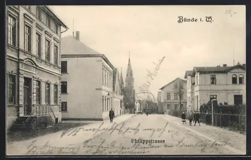 AK Bünde i. W., Philippstrasse mit Kindern