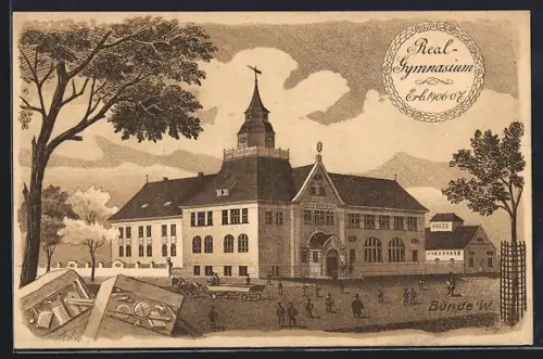 Künstler-AK Bünde, Blick auf Real-Gymnasium