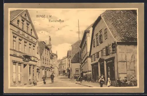 AK Bünde i. W., Eschstrasse mit Geschäften