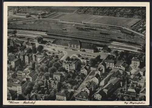 AK Weimar / Thüringen, Fliegeraufnahme vom Bahnhof