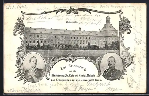 Passepartout-AK Bonn, Zur Erinnerung an die Einführung Sr. Kaiserl. Königl. Hoheit des Kronprinzen auf die Universität B