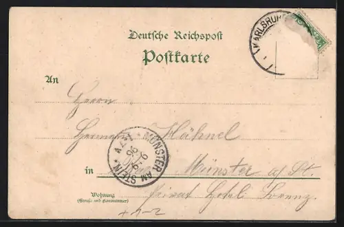 Lithographie Karlsruhe, Marktplatz-Krönung, Grossherzog Friedrich von Baden, 70. Geburtstag am 9.9.1896