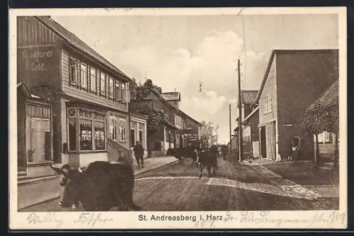 AK St. Andreasberg i. Harz, Strassenpartie mit Konditorei & Café
