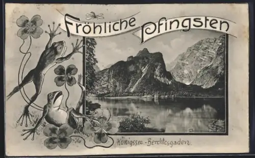 AK Berchtesgaden, Königssee mit Bergpanorama, Fröhliche Pfingsten