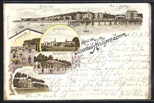 Lithographie Heiligendamm, Kur- u. Badehaus mit Villenreihe, Verkaufshallen, Strandpartie