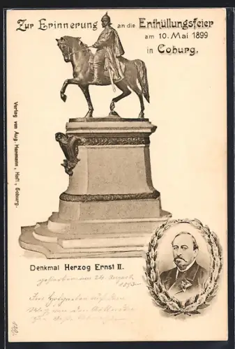 AK Coburg, Denkmal Herzog Ernst II., Enthüllungsfeier 1899, Festpostkarte