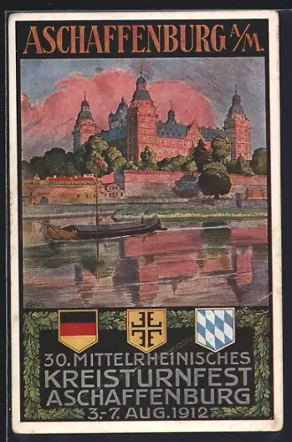 AK Aschaffenburg a. M., 30. Mittelrheinisches Kreisturnfest 1912, Flusspartie