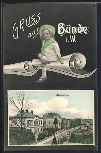 Grusskarten-AK Bünde i. W., Gartenstrasse