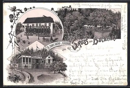 Lithographie Buchfart, Gasthof zum Burgschloss, Bes. B. Zorn