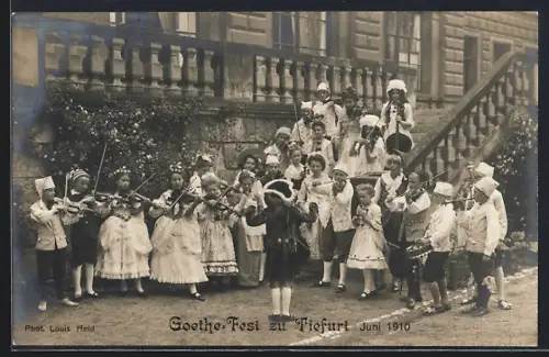 AK Tiefurt, Goethe-Fest 1910, Kinder mit Instrumenten