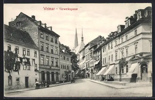 AK Weimar / Thüringen, Strasse Vorwerksgasse mit Tabakgeschäft