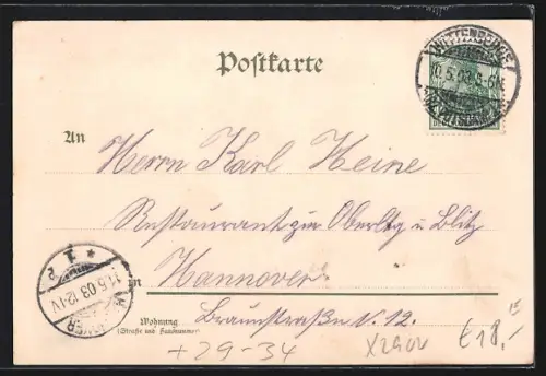 Passepartout-Lithographie Wittenberge, Postamt, Kriegerdenkmal, Elbbrücke