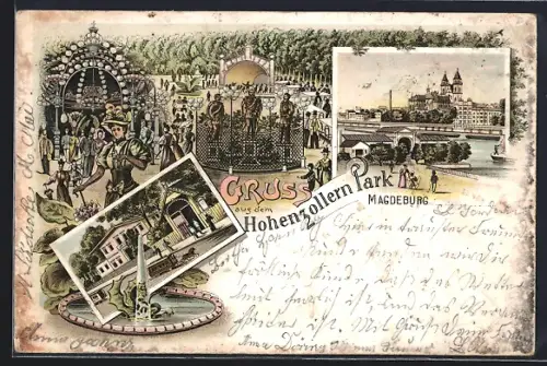 Lithographie Magdeburg, Gasthaus Hohenzollern Park