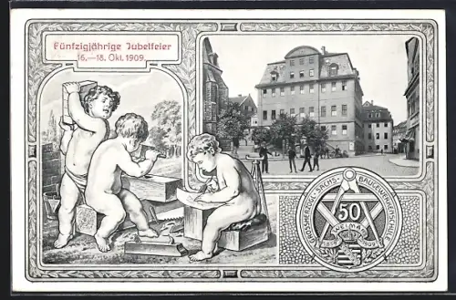 AK Weimar / Thüringen, 50-jährige Jubelfeier Baugewerkschule 1909, Blick auf die Schule