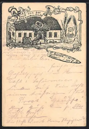 Lithographie Bünde, Gasthof zur Blühenden Linde