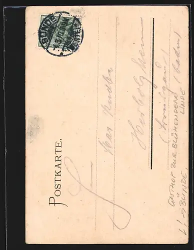 Lithographie Bünde, Gasthof zur Blühenden Linde