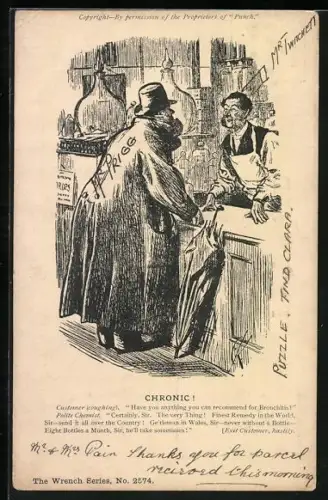 AK Szene in der Apotheke, Mann mit chronischem Husten