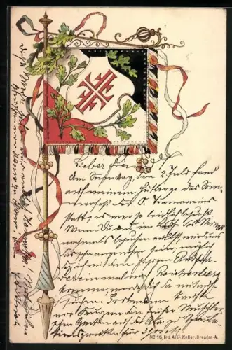 AK Fahne mit Flagge und Turnerwappen