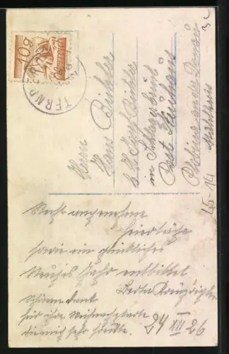 AK Neujahrsgrüsse, Zwei Mädchen fahren Ski mit Langlaufstöcken