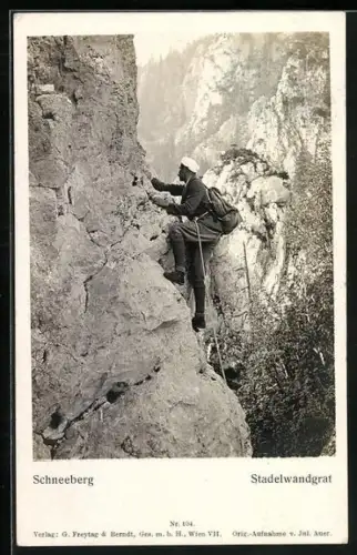 AK Schneeberg, Stadelwandgrat, Kletterer an der Felswand
