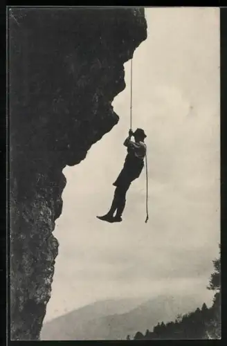 AK Bergsteiger beim Abseilen von einem Felsvorsprung