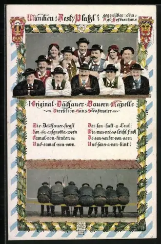 AK Original Dachauer Bauern-Kapelle, Gruppenfotos, Gedicht