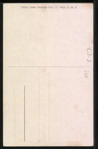 AK Münchner Kindl mit Zeitung und Bierseidel