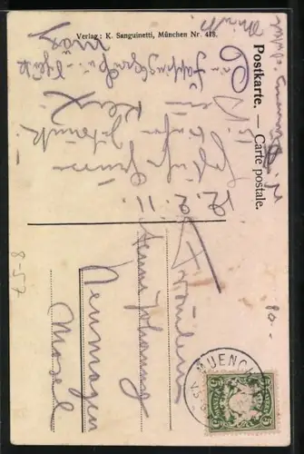 AK Münchner Kindl mit Bierkrug auf einem Fass