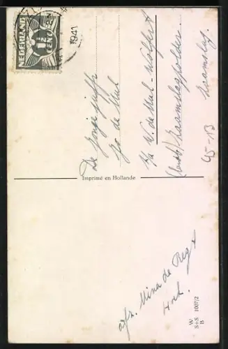 AK Kleines holländisches Paar mit Spitzhüten beim Schlittschuhfahren, Glücksklee, Neujahrsgruss