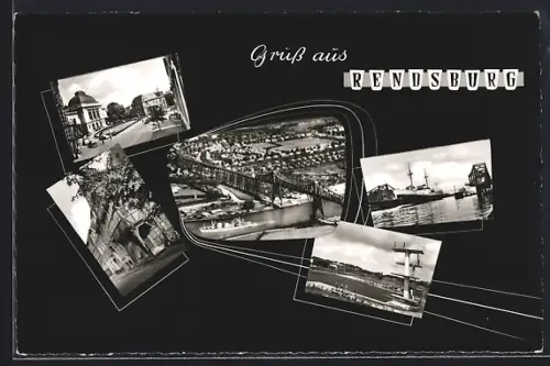 AK Rendsburg, Schwimmbad, Brücke, Strassenpartie