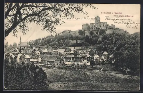 AK Königstein i. Taunus, Teilansicht mit Ruine vom Oelmühlsweg aus