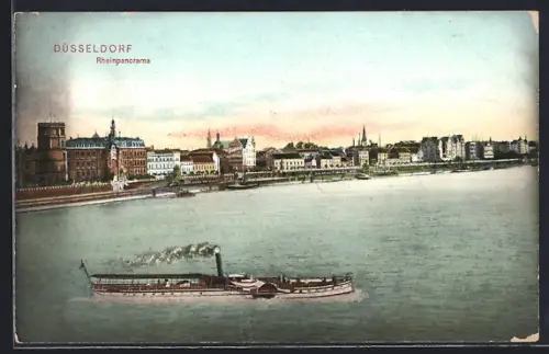 AK Düsseldorf, Rheinpanorama vom Wasser aus