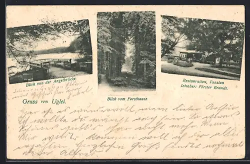 AK Uglei, Gasthaus-Pension Förster Brandt, Blick von der Angelbrücke