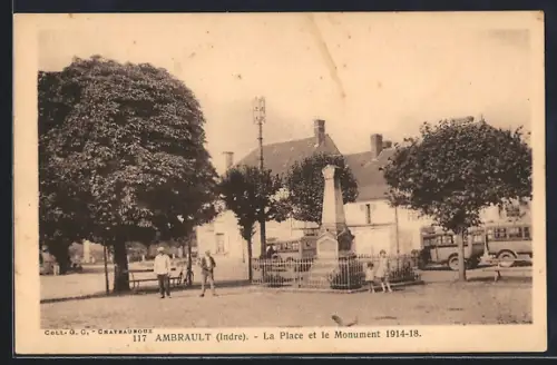 AK Ambrault /Indre, La Place et le Monument 1914-18