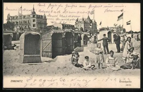 AK Zinnowitz, Strandpartie mit Strandkörben und Badegästen