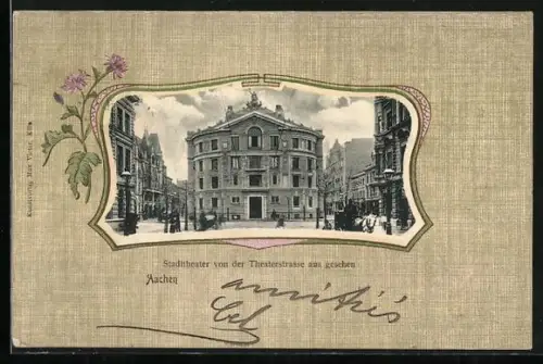 AK Aachen, Stadttheater von der Theaterstrasse aus gesehen