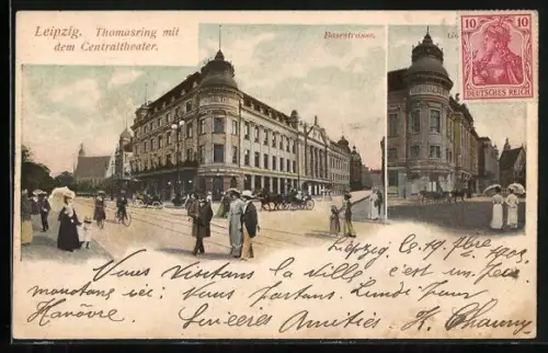 AK Leipzig, Thomasring mit Centraltheater, Basestrasse
