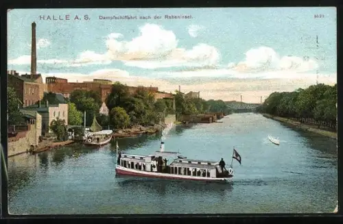AK Halle a. S., Dampfschifffahrt nach der Rabeninsel