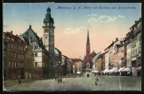 AK Altenburg /S. A., Markt mit Rathaus und Brüderkirche