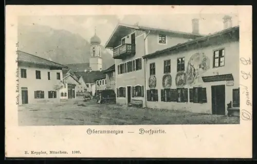 AK Oberammergau, Dorfpartie