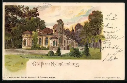 Lithographie München-Nymphenburg, Magdalenen Kapelle