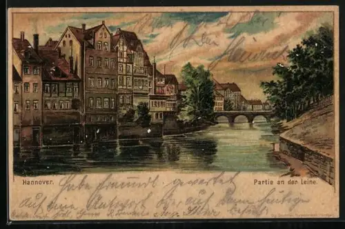Lithographie Hannover, Partie an der Leine