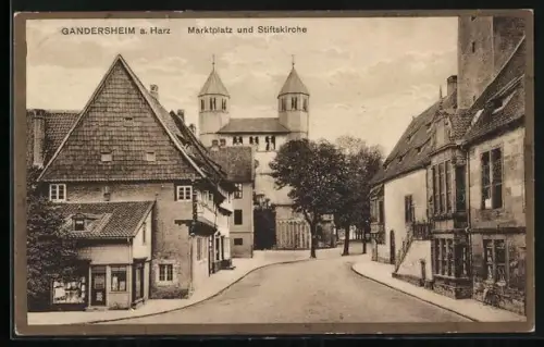 AK Gandersheim a. Harz, Marktplatz, Stiftskirche