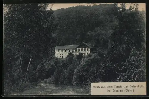 AK Crossen /Elster, Restaurant Tauchlitzer Felsenkeller