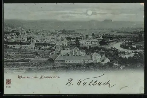 Mondschein-AK Ahrweiler, Panoramaansicht der Stadt und Umgebung