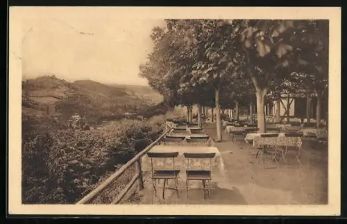 AK Bad Kissingen, Café-Restaurant Jagdhaus, Inh. Georg Messerschmitt, Fernblick von der Gartenterrasse
